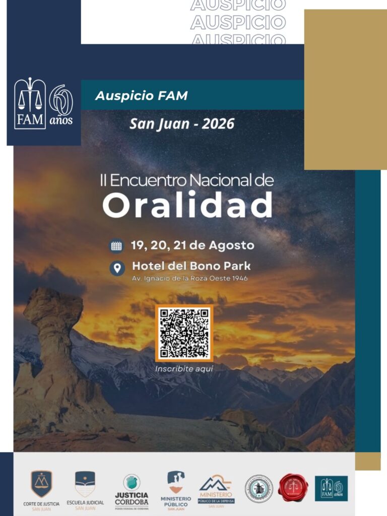 Flyer del II Encuentro Nacional de Oralidad, San Juan 2026, 19 20 y 21 de agosto, Hotel Del Bono Park