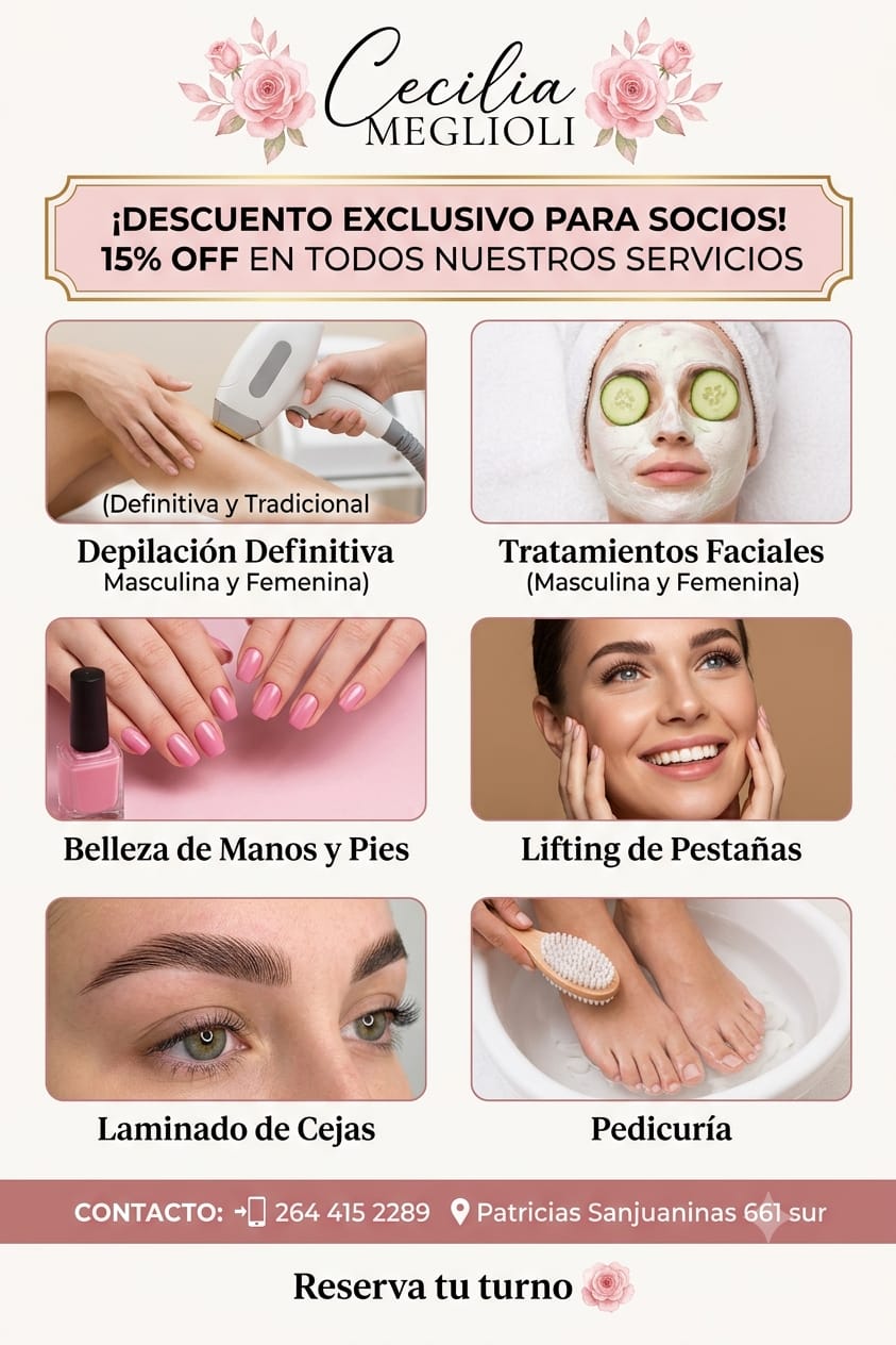 Beneficio Centro de Estética Cecilia Meglioli - 15% de descuento para asociados